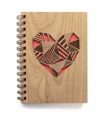 Naxışlı Taxta Ürək Dizaynlı Bloknot - 