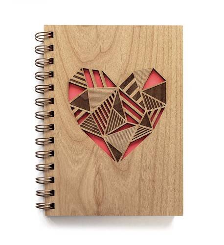 Naxışlı Taxta Ürək Dizaynlı Bloknot - 1