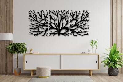 Üçlü Abstrakt Siluet Ağac Divar Dekoru - 