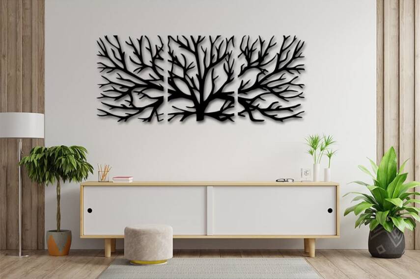 Üçlü Abstrakt Siluet Ağac Divar Dekoru - 1