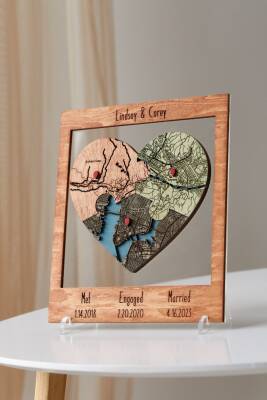 Where We Met – Heart Shaped Wooden Map with Coordinates - 