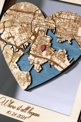 Where We Met – Heart Shaped Wooden Map with Coordinates - 2