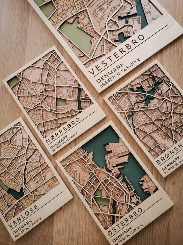 Wooden City Map with Memory Coordinates - 2