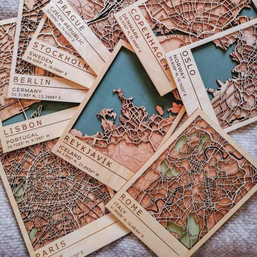 Wooden City Map with Memory Coordinates - 1