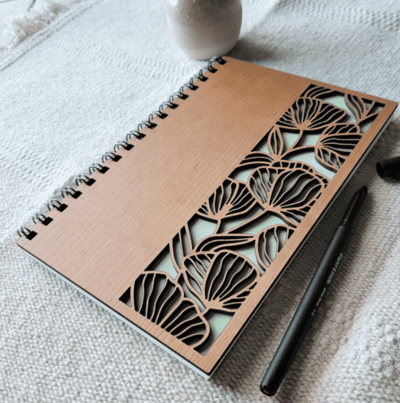 Wooden Notebook with Laser-Cut Patterned Cover - 1